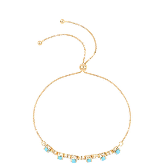 Pulsera de Plata Bañada en Oro con Turquesa Bella Durmiente y Topacio Blanco