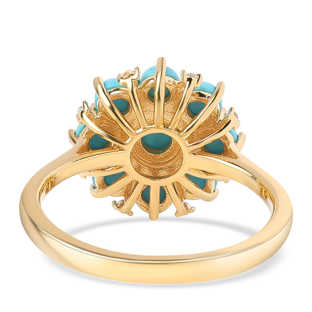 Anillo de Plata Bañada en Oro con Turquesa Bella Durmiente y Topacio Blanco 2 