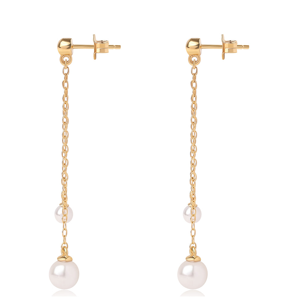 Pendientes de Plata Bañada en Oro con Perla blanca de agua dulce
