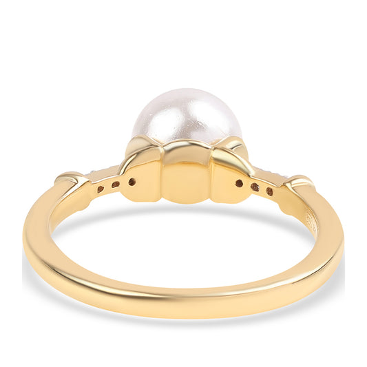 Anillo de Plata Bañada en Oro con Perla blanca de agua dulce y Topacio Blanco