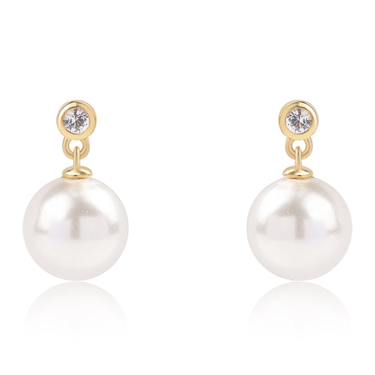 Pendientes de Plata Bañada en Oro con Perla blanca de agua dulce y Topacio Blanco