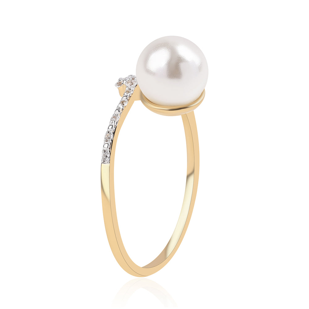 Anillo de Plata Bañada en Oro con Perla blanca de agua dulce y Topacio Blanco 2 
