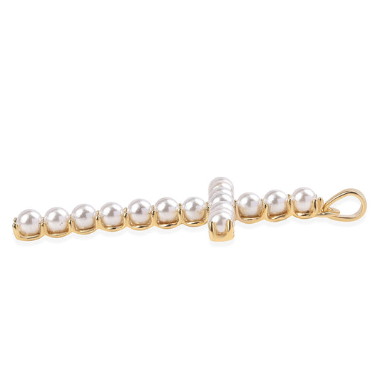 Cruz Colgante de Plata Bañada en Oro con Perla blanca de agua dulce