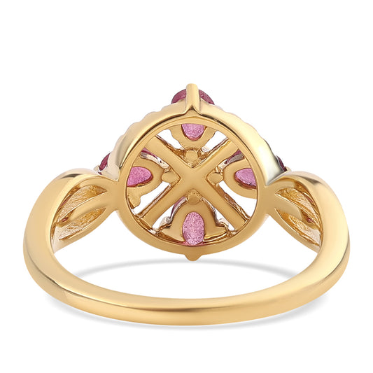 Anillo de Plata Bañada en Oro con Rubí de Mozambique y Topacio Blanco