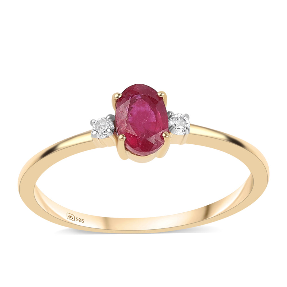 Anillo de Plata Bañada en Oro con Rubí de Mozambique y Topacio Blanco 1 