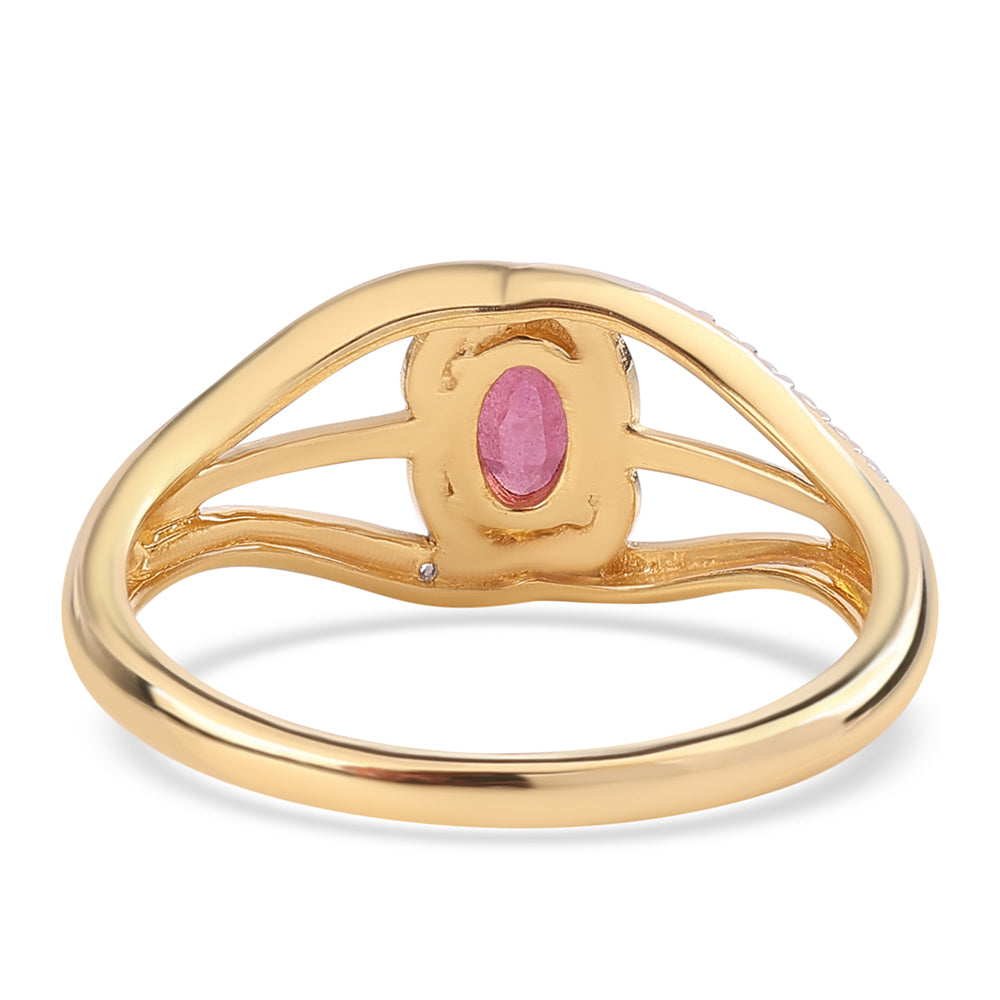 Anillo de Plata Bañada en Oro con Rubí de Mozambique y Topacio Blanco 2 