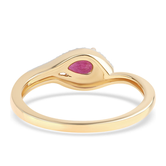 Anillo de Plata Bañada en Oro con Rubí de Mozambique y Topacio Blanco