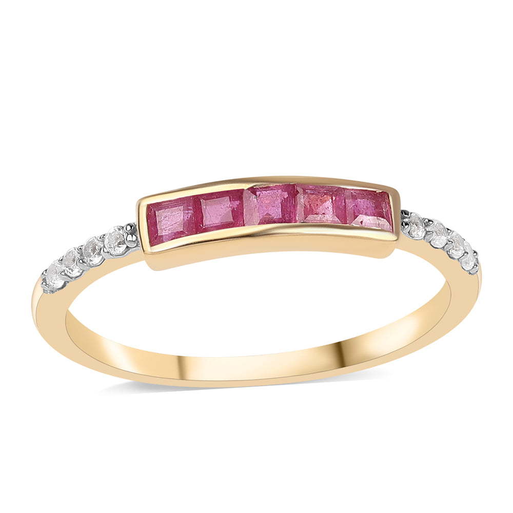 Anillo de Plata Bañada en Oro con Rubí de Mozambique y Topacio Blanco