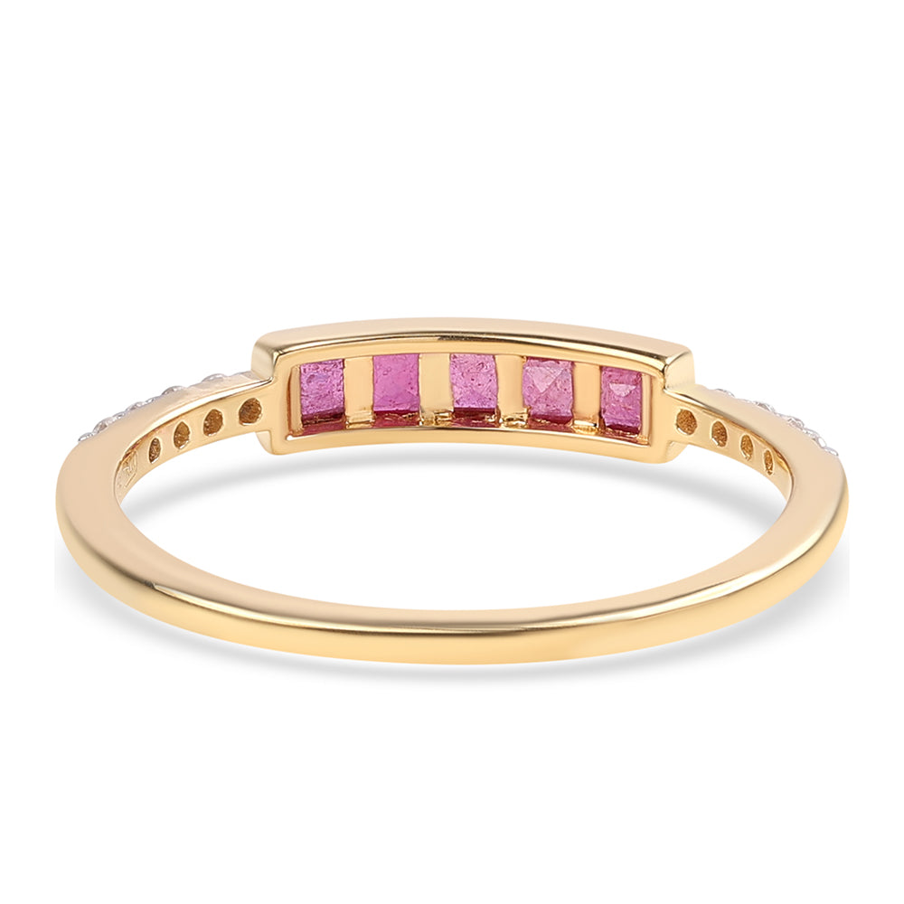 Anillo de Plata Bañada en Oro con Rubí de Mozambique y Topacio Blanco 2 