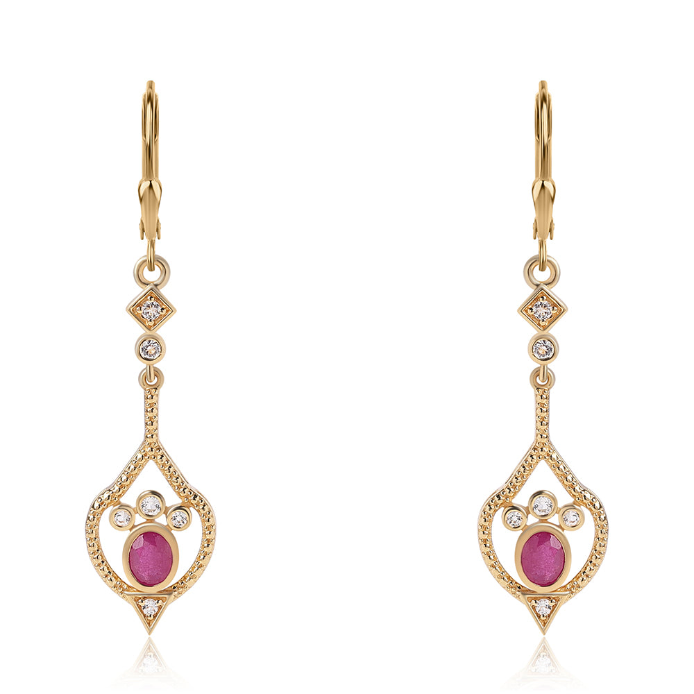 Pendientes de Plata Bañada en Oro con Rubí de Mozambique y Topacio Blanco 2 