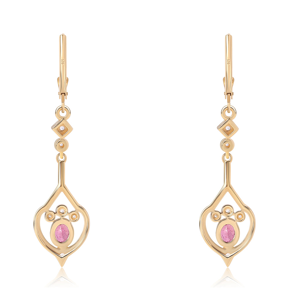 Pendientes de Plata Bañada en Oro con Rubí de Mozambique y Topacio Blanco