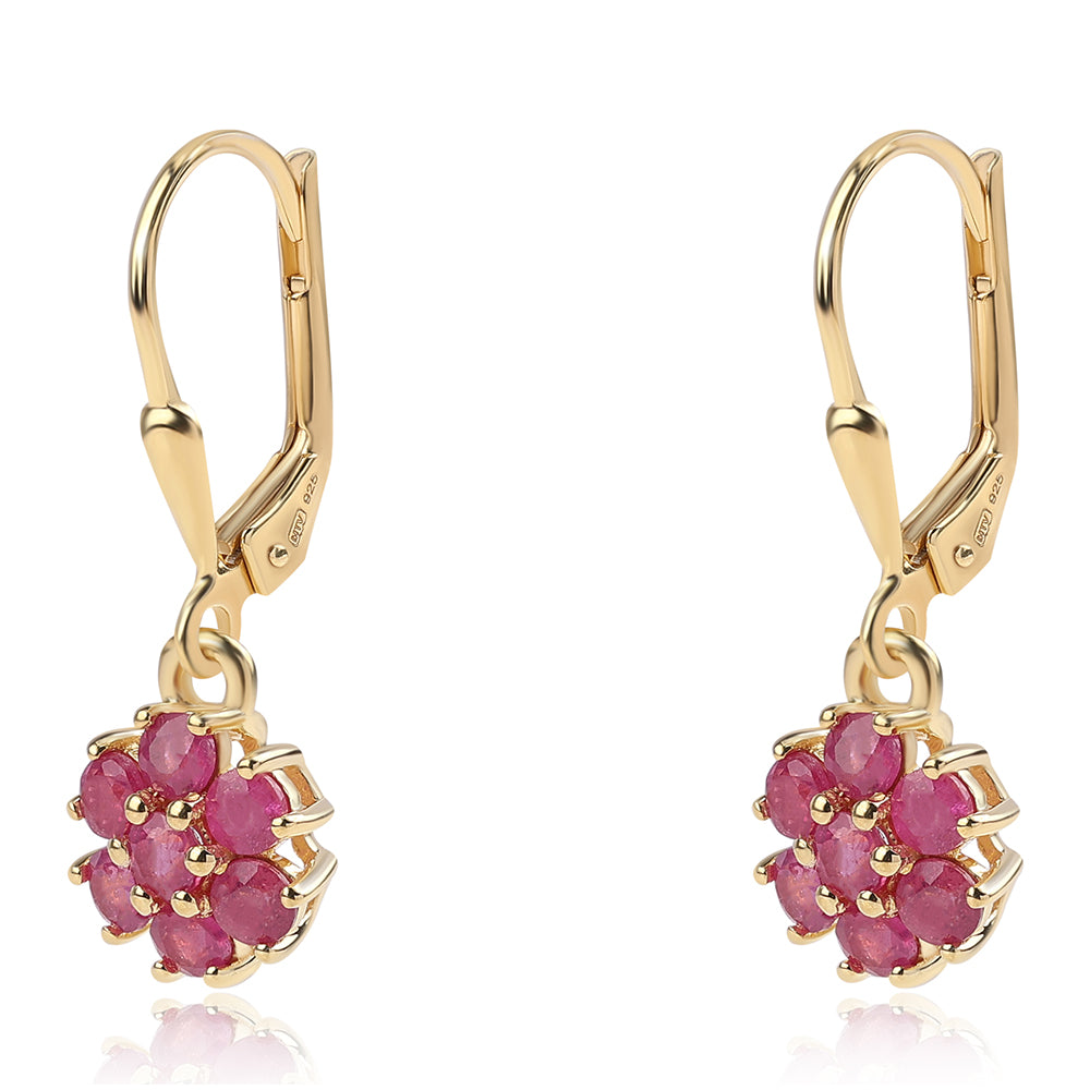Pendientes de Plata Bañada en Oro con Rubí de Mozambique