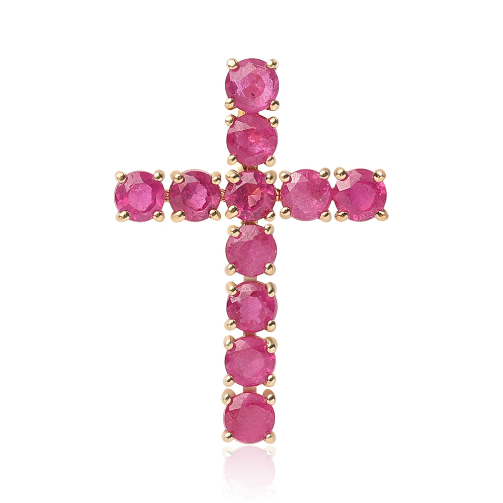 Cruz Colgante de Plata Bañada en Oro con Rubí de Mozambique