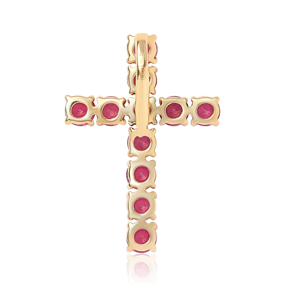 Cruz Colgante de Plata Bañada en Oro con Rubí de Mozambique