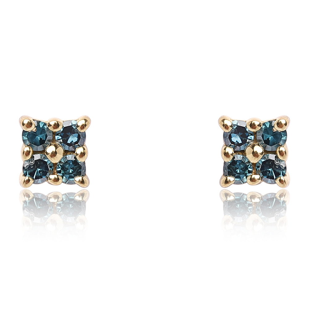 Pendientes de Plata Bañada en Oro con Diamante Azul