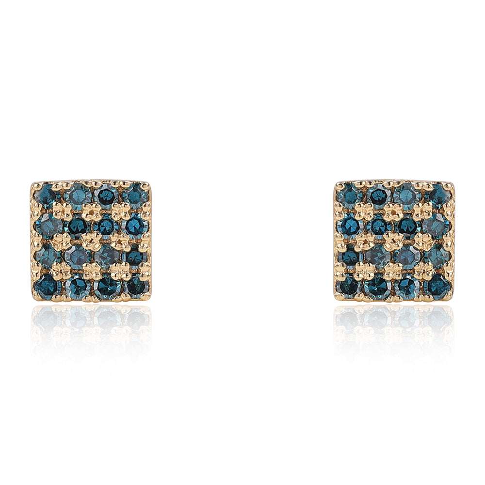 Pendientes de Plata Bañada en Oro con Diamante Azul