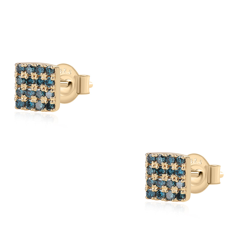 Pendientes de Plata Bañada en Oro con Diamante Azul