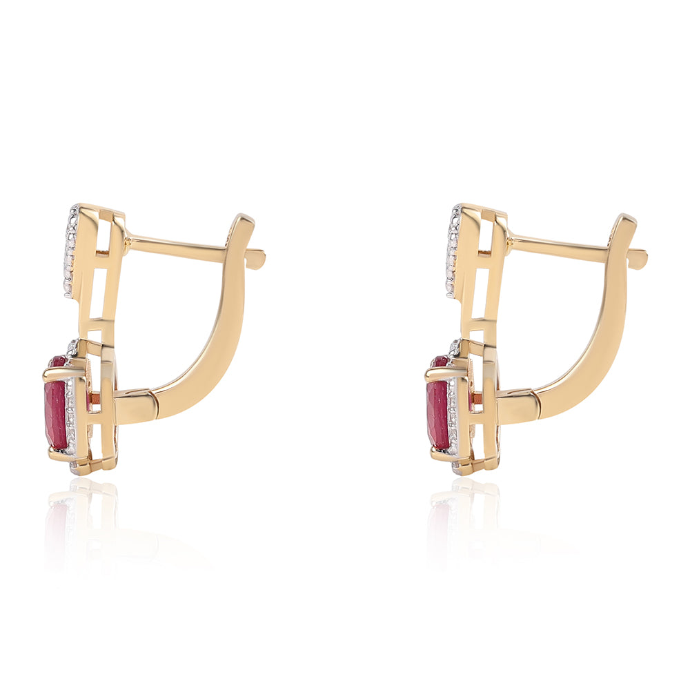 Pendientes de Plata Bañada en Oro con Rubí de Mozambique y Topacio Blanco 2 