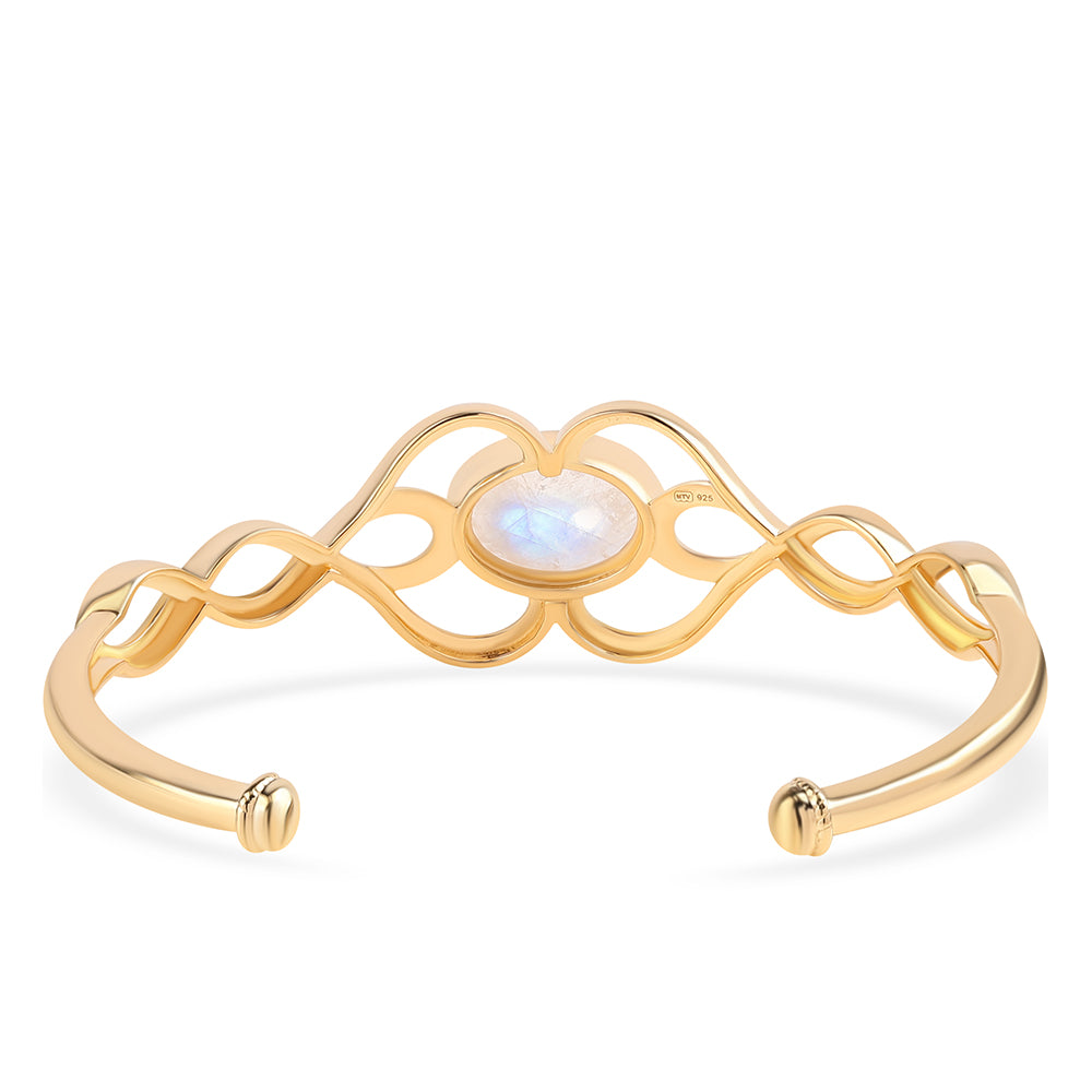 Brazalete de Plata Bañada en Oro con Piedra de Luna de arcoiris AA 2 