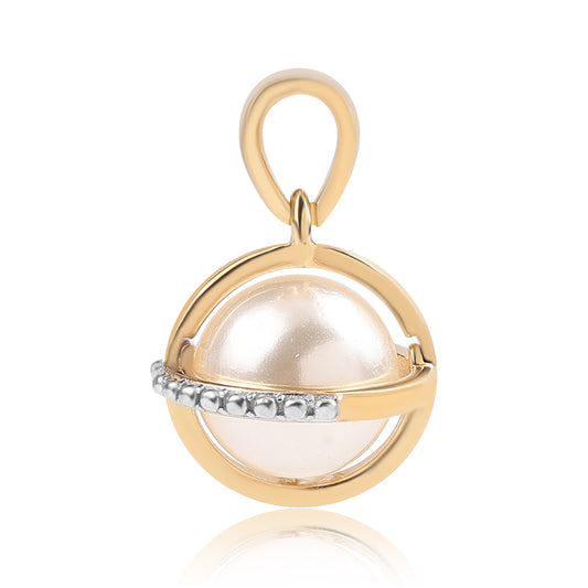 Conjunto de Plata Bañada en Oro con Perla blanca de agua dulce y Topacio Blanco ( Pendientes +Anillo +Colgante )