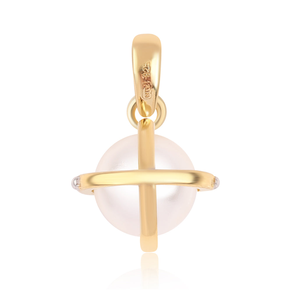 Conjunto de Plata Bañada en Oro con Perla blanca de agua dulce y Topacio Blanco ( Pendientes +Anillo +Colgante )