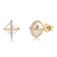 Conjunto de Plata Bañada en Oro con Perla blanca de agua dulce y Topacio Blanco ( Pendientes +Anillo +Colgante )