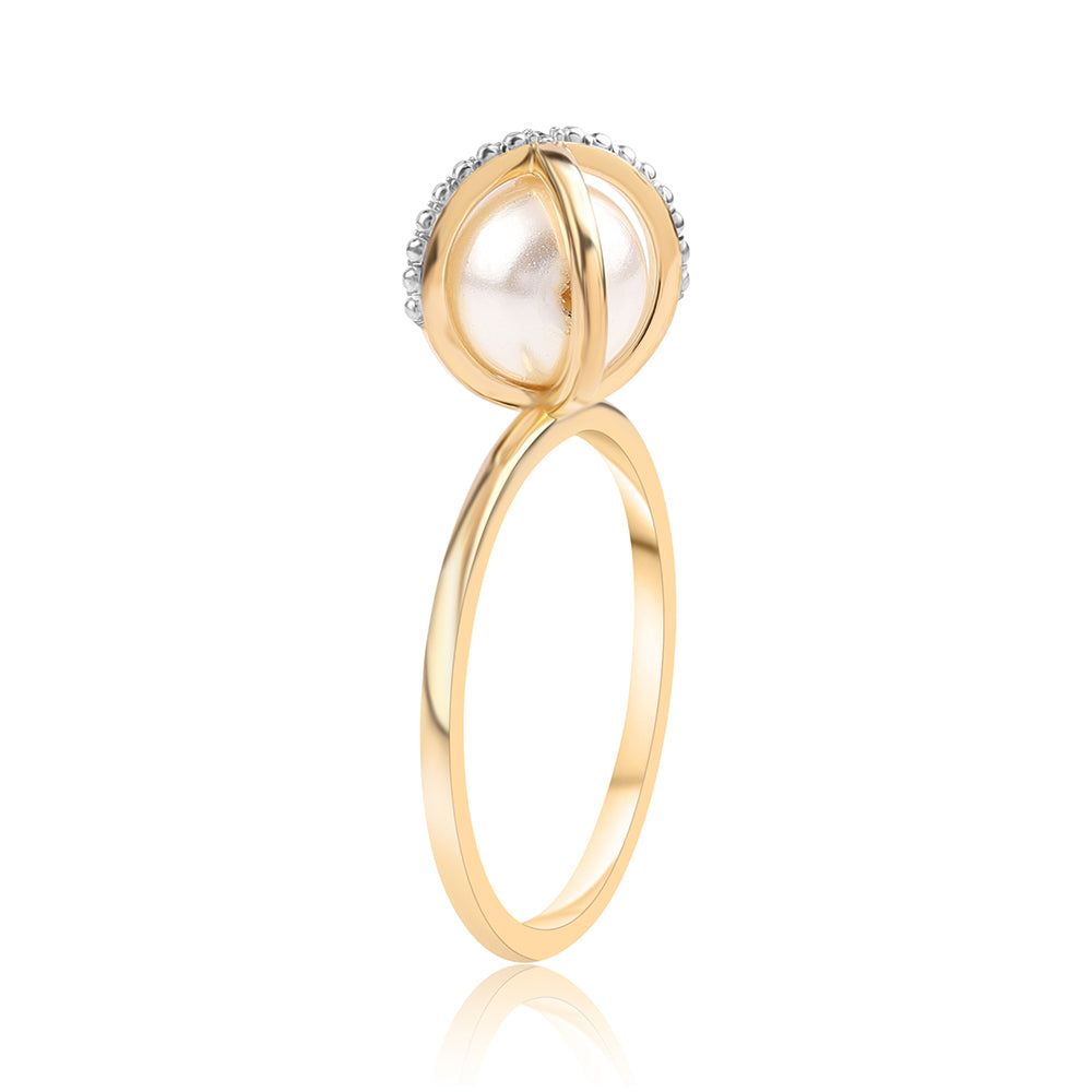 Conjunto de Plata Bañada en Oro con Perla blanca de agua dulce y Topacio Blanco ( Pendientes +Anillo +Colgante ) 8 
