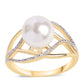 Anillo de Plata Bañada en Oro con Perla blanca de agua dulce y Topacio Blanco