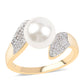 Anillo de Plata Bañada en Oro con Perla blanca de agua dulce y Topacio Blanco