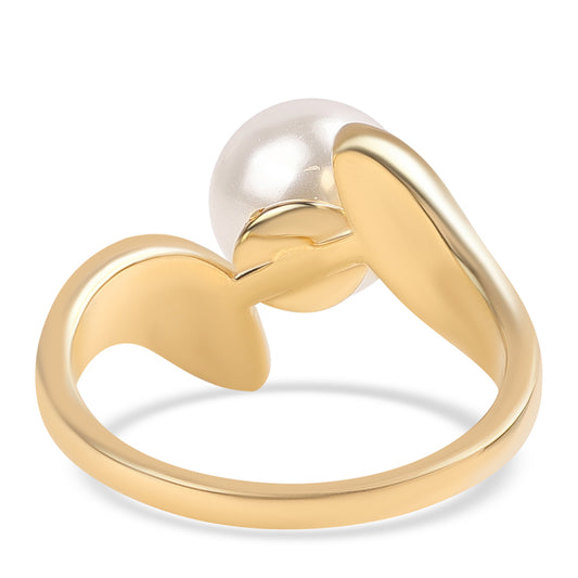Anillo de Plata Bañada en Oro con Perla blanca de agua dulce y Topacio Blanco