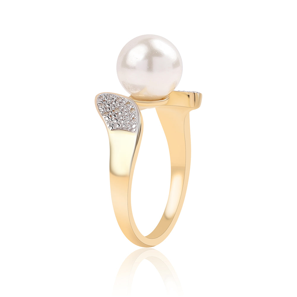 Anillo de Plata Bañada en Oro con Perla blanca de agua dulce y Topacio Blanco 3 