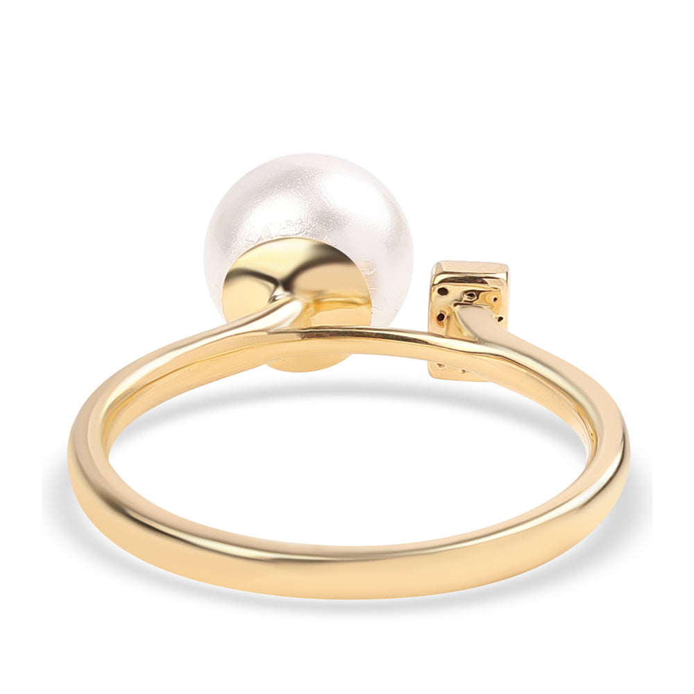 Anillo de Plata Bañada en Oro con Perla blanca de agua dulce y Topacio Blanco 3 