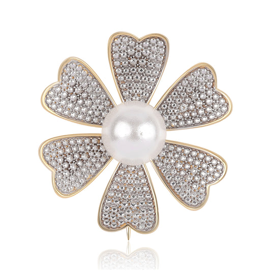 Broche de Plata Bañada en Oro con Perla blanca de agua dulce