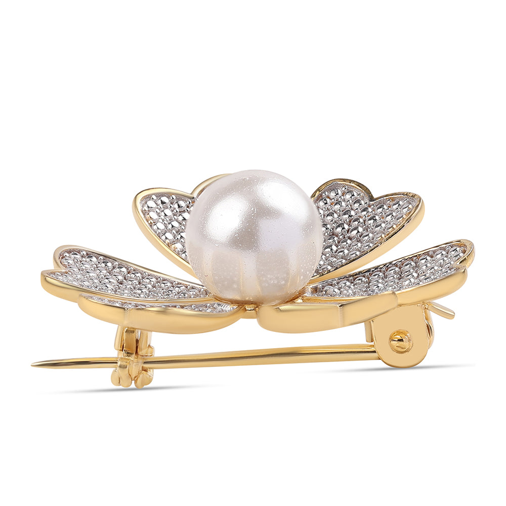 Broche de Plata Bañada en Oro con Perla blanca de agua dulce