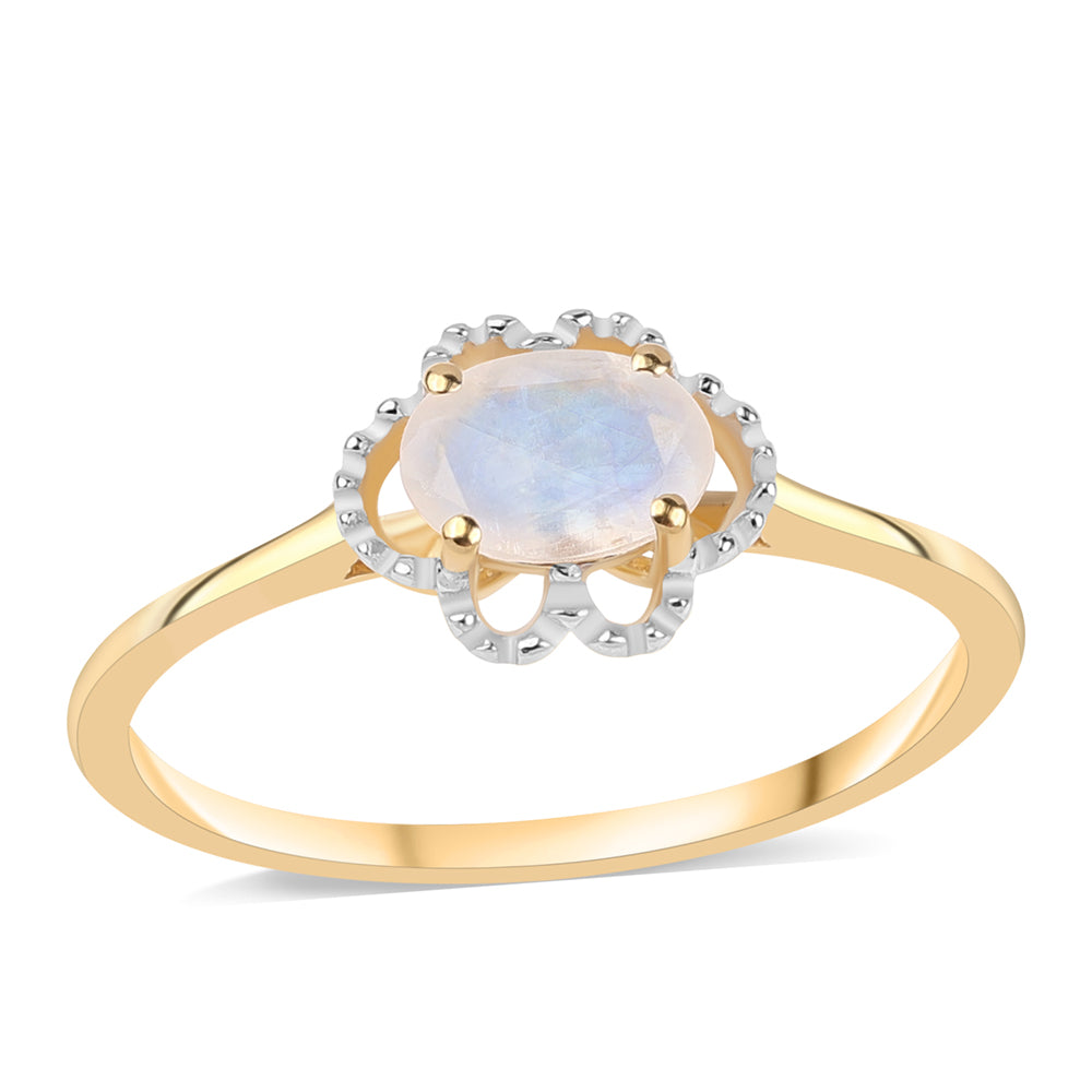 Anillo de Plata Bañada en Oro con Piedra de Luna de arcoiris AA