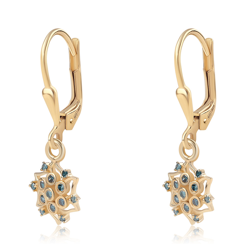 Pendientes de Plata Bañada en Oro con Diamante Azul 1 