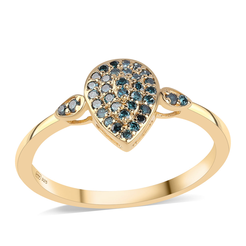 Anillo de Plata Bañada en Oro con Diamante Azul 1 
