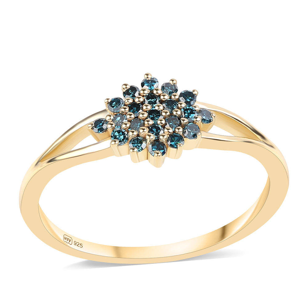 Anillo de Plata Bañada en Oro con Diamante Azul 1 