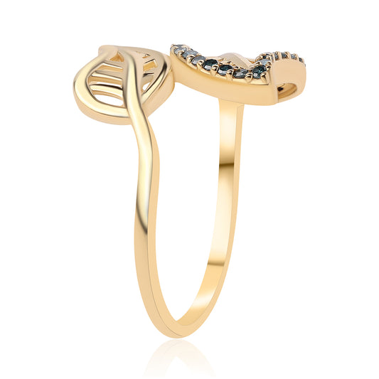 Anillo de Plata Bañada en Oro con Diamante Azul