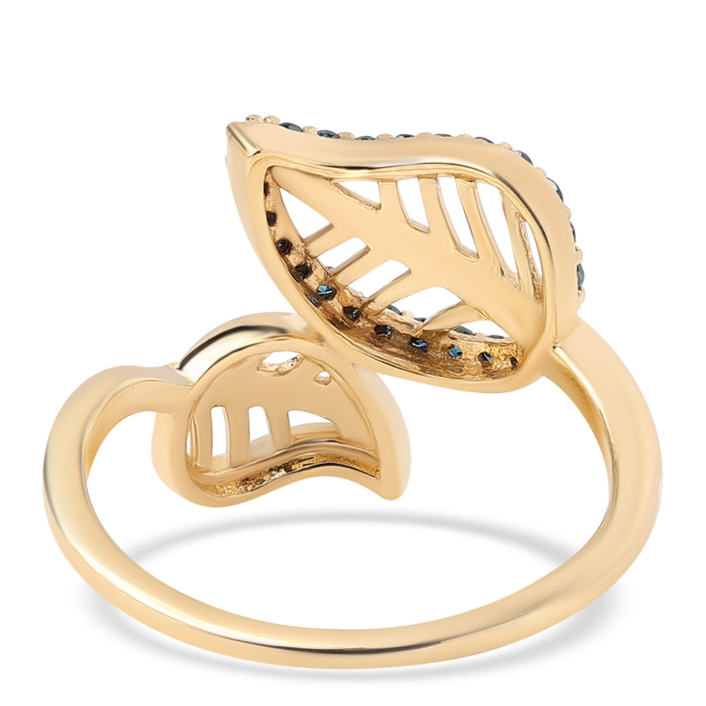 Anillo de Plata Bañada en Oro con Diamante Azul 3 