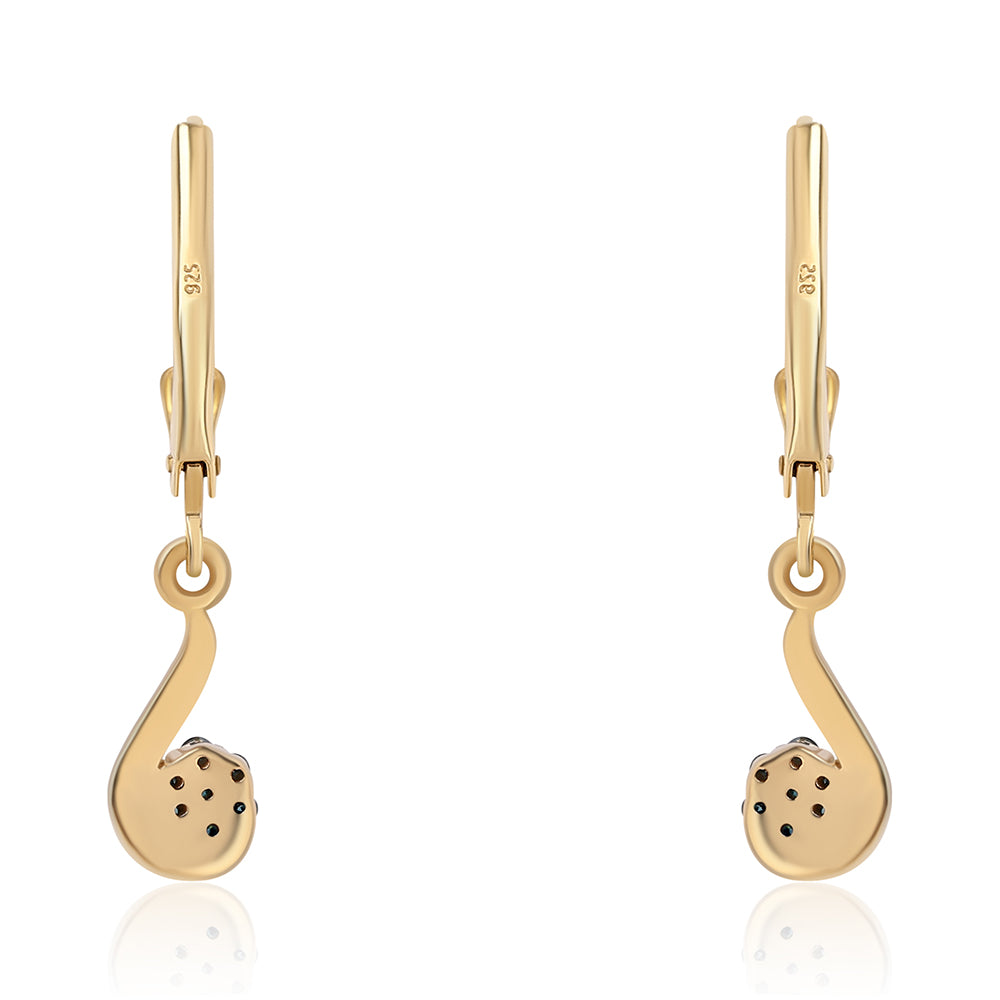 Pendientes de Plata Bañada en Oro con Diamante Azul