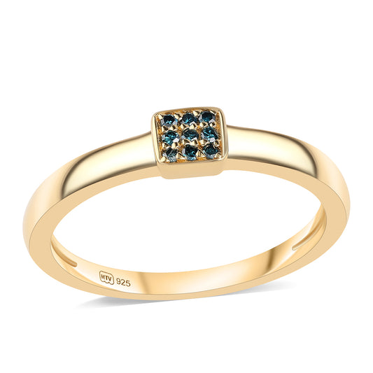 Anillo de Plata Bañada en Oro con Diamante Azul