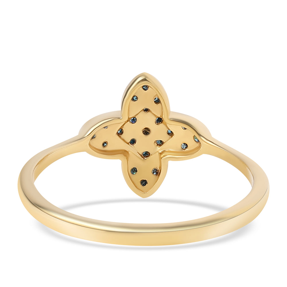 Anillo de Plata Bañada en Oro con Diamante Azul