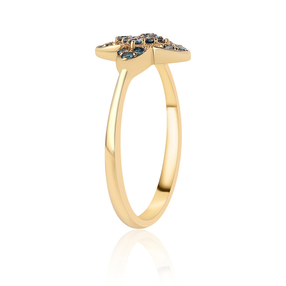 Anillo de Plata Bañada en Oro con Diamante Azul 3 