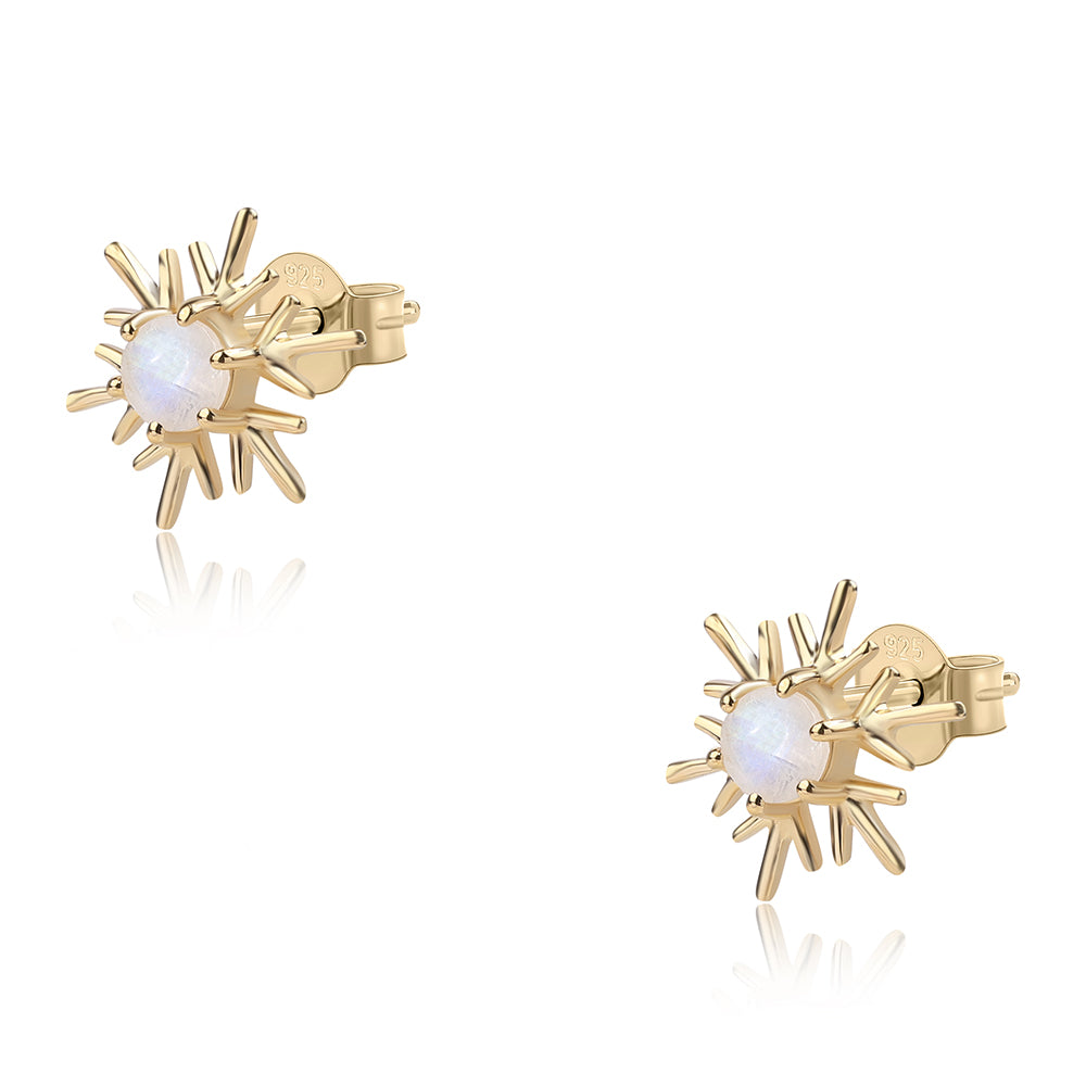 Pendientes de Plata Bañada en Oro con Piedra de Luna de arcoiris AA 1 