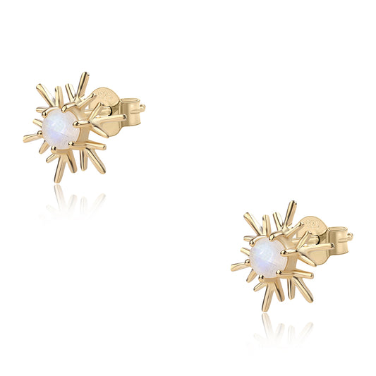 Pendientes de Plata Bañada en Oro con Piedra de Luna de arcoiris AA