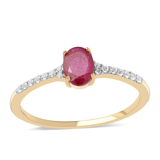 Anillo de Plata Bañada en Oro con Rubí de Mozambique y Topacio Blanco