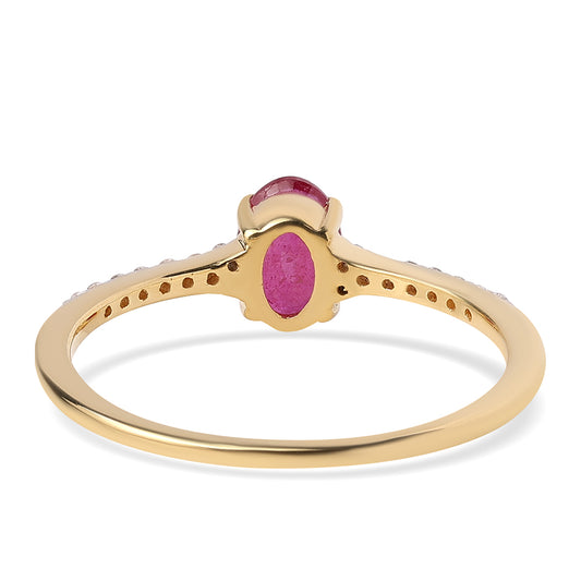 Anillo de Plata Bañada en Oro con Rubí de Mozambique y Topacio Blanco