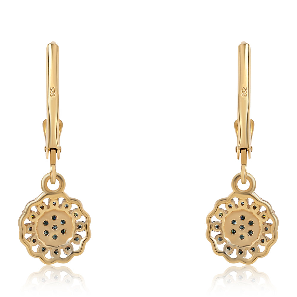 Pendientes de Plata Bañada en Oro con Diamante Azul 3 