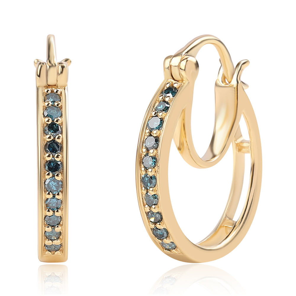 Pendientes de Plata Bañada en Oro con Diamante Azul 1 